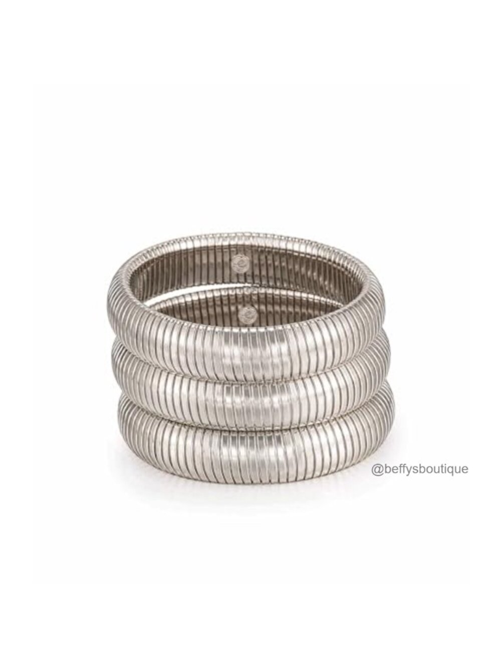 Flex Snake Chain Stretch Bangles Set of 3 Rhodium Plated Womens Bracelets